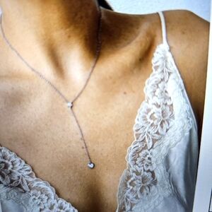 NWT Adornia White Rhodium Plated Star & Heart Drop Y Necklace